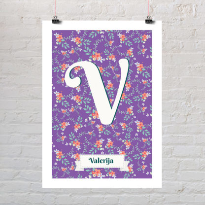 cvjetni uzorak poster s dječjim imenima ljubičasta